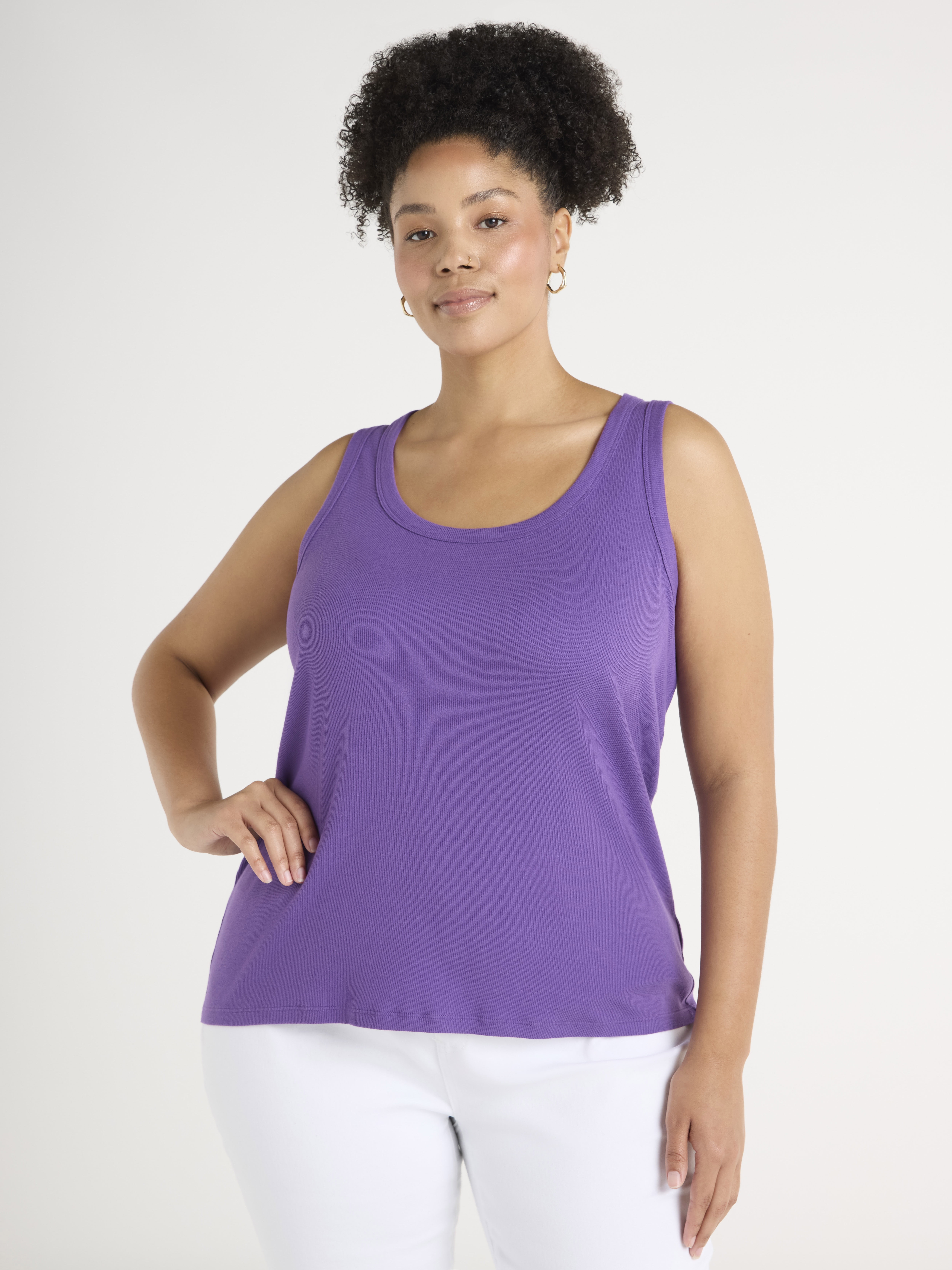 Terra & Sky Women's Plus Size Scoop Neck Ribbed Tank Top