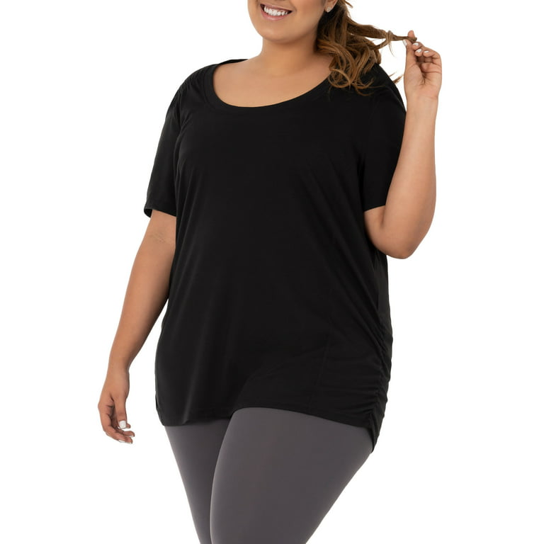 Terra & Sky Women's Plus Size Scoop Neck Shirred Side T-Shirt