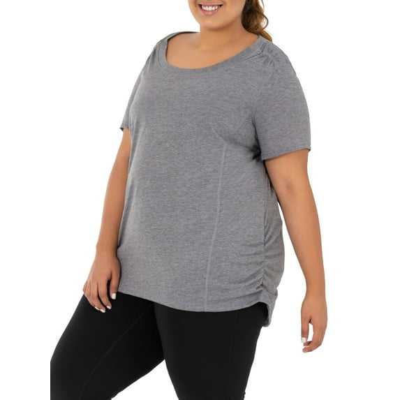 Terra & Sky Women's Plus Size Scoop Neck Shirred Side T-Shirt