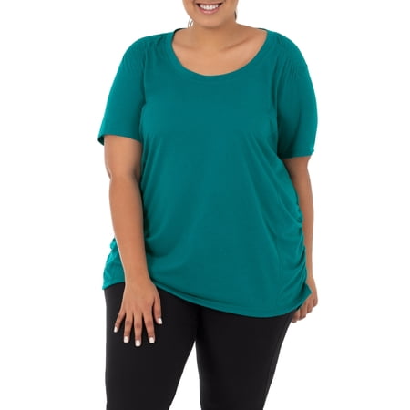 Terra & Sky Women's Plus Size Scoop Neck Shirred Side T-Shirt