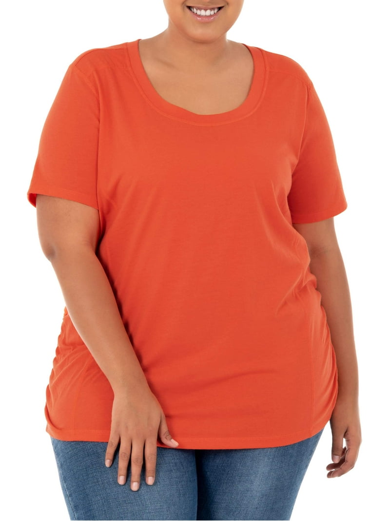 Terra Sky Women's Plus Size Scoop Neck Shirred T-Shirt