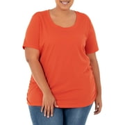 Terra & Sky Women's Plus Size Scoop Neck Shirred T-Shirt