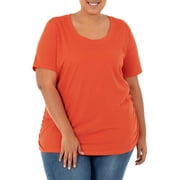 Terra & Sky Womens Plus Size Scoop Neck Shirred T-Shirt