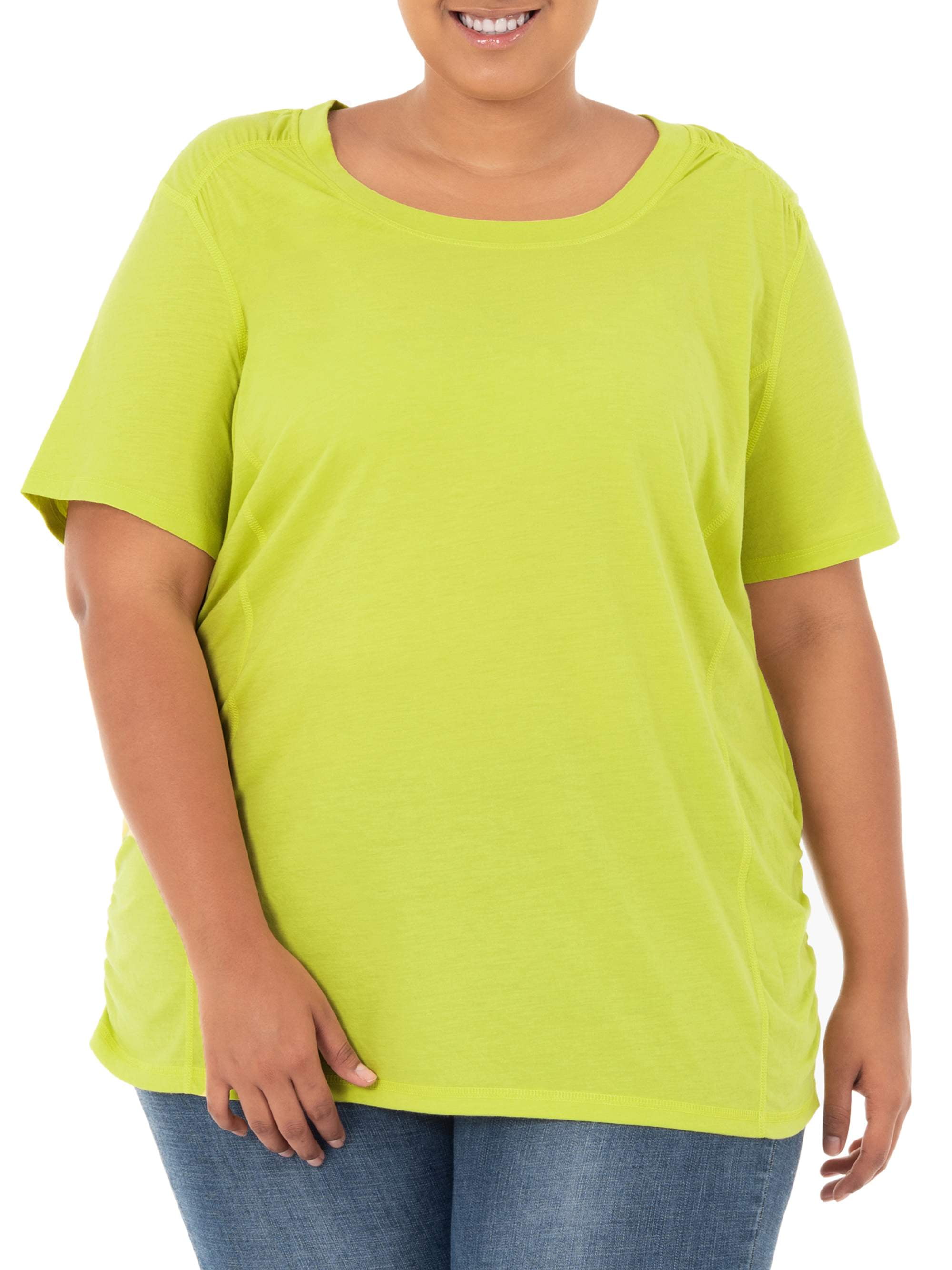 Terra & Sky Women's Plus Size Scoop Neck Shirred T-Shirt