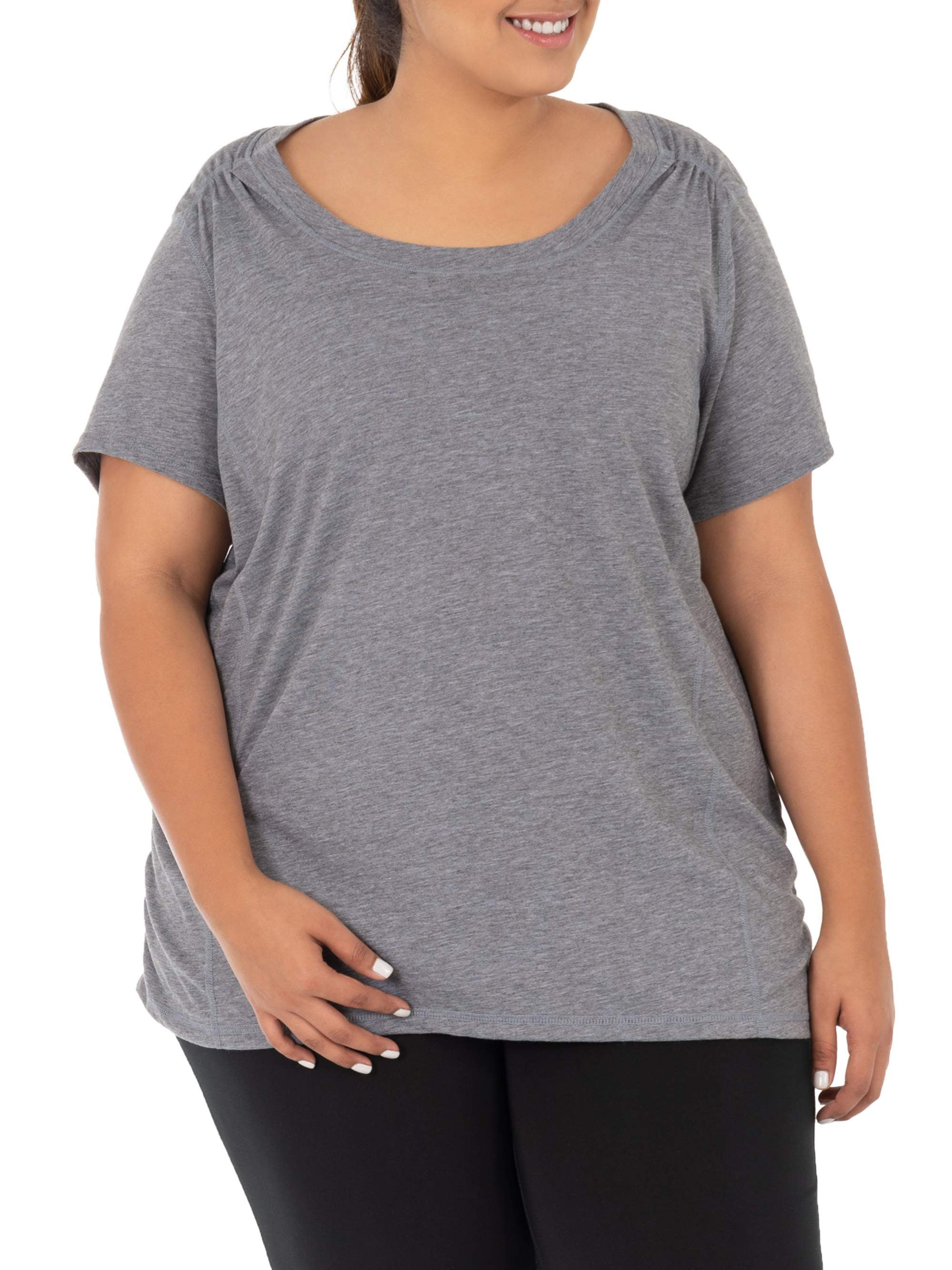 Terra & Sky Women's Plus Size Scoop Neck Shirred T-Shirt 