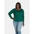 thumbnail image 1 of Terra & Sky Women's Plus Size Scoop Neck Tee with Long Sleeves, Available in 1 and 3-Packs, Sizes 0X-5X, 1 of 4