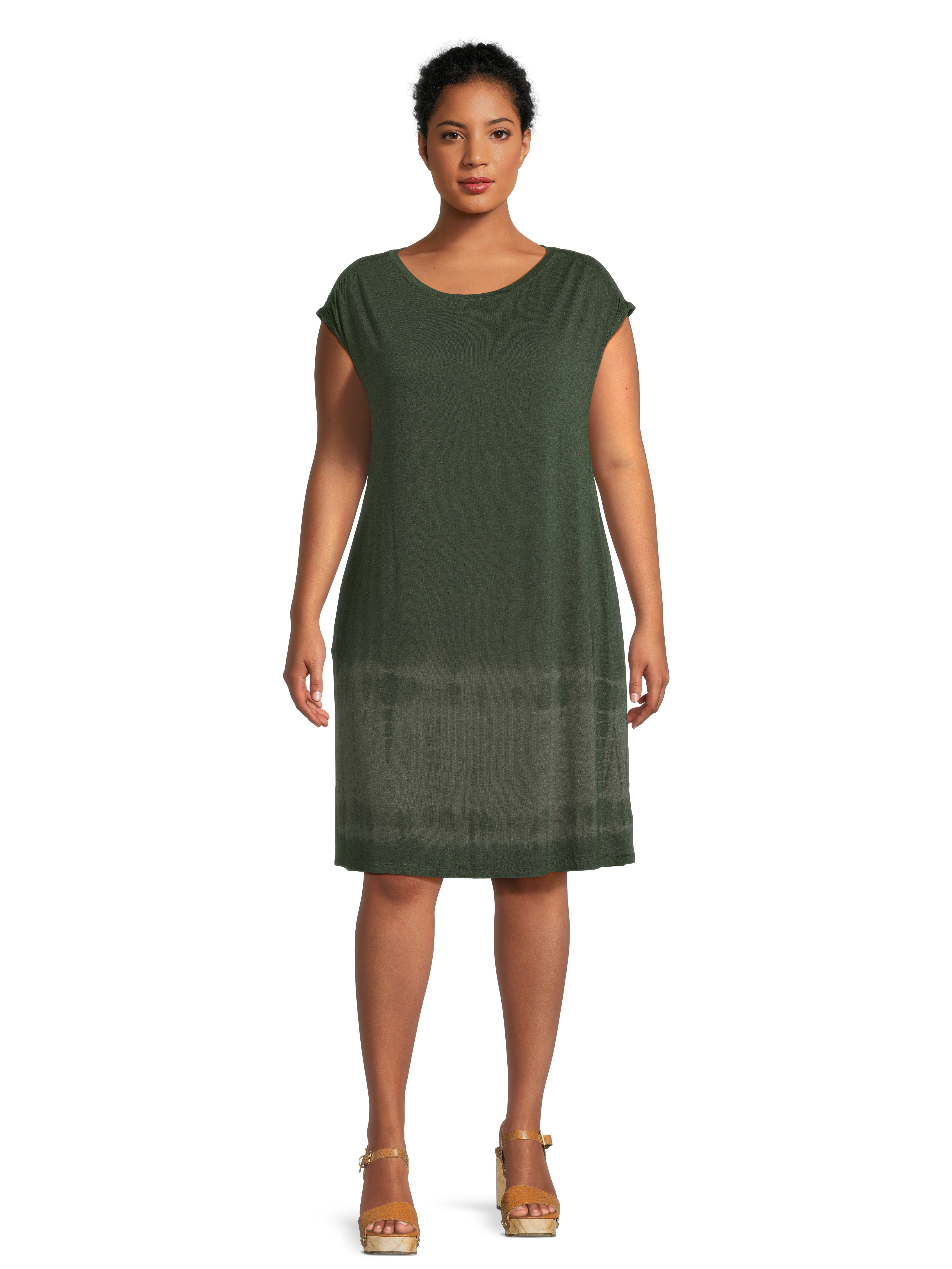 Women's Plus Size Blue Tie and Dye Tiered Shirt Dress main image 0