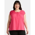 thumbnail image 1 of Terra & Sky Women's Plus Size Shirred Tie Top, 1 of 5