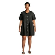 Terra & Sky Women's Plus Size Shirt Dress with Short Sleeves, Sizes 0X-5X