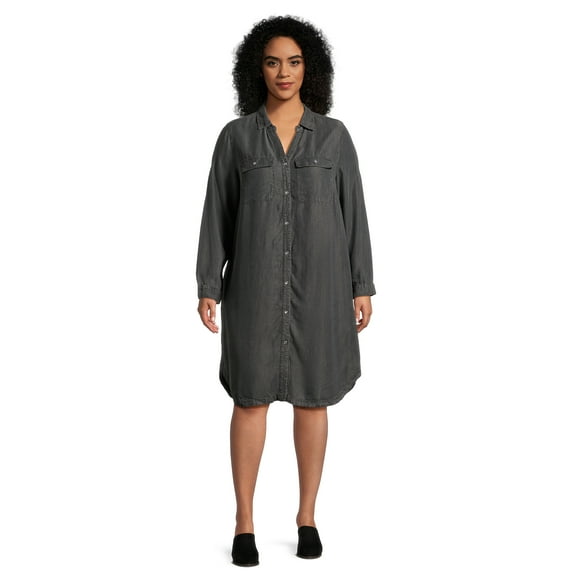 Terra & Sky Women’s Plus Size Shirtdress with Long Sleeves