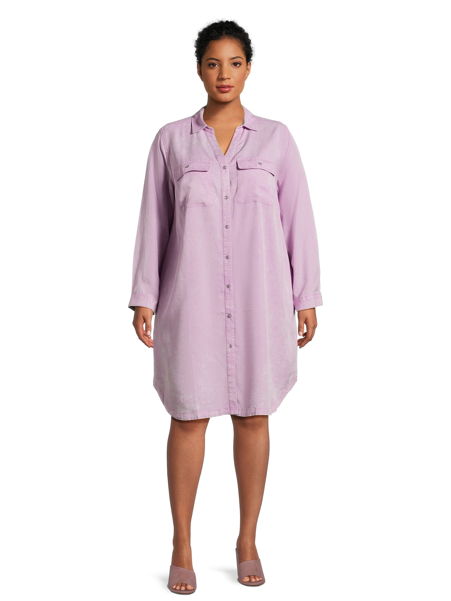 Terra & Sky Women’s Plus Size Shirtdress with Long Sleeves - Walmart.com