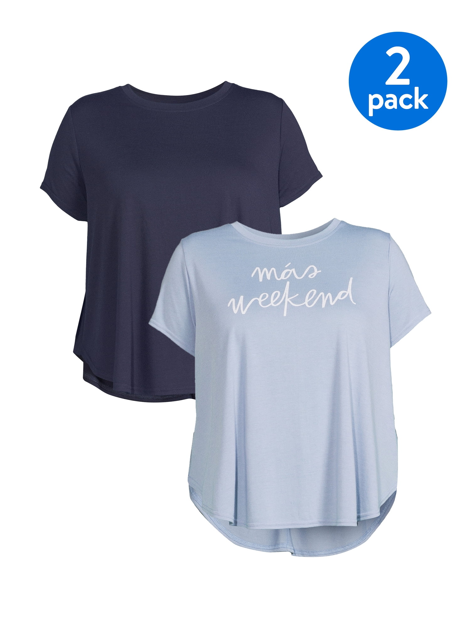 Terra & Sky Women's Plus Size Shirttail T-shirt, 2-Pack