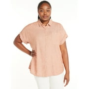 Terra & Sky Women’s Plus Size Short-Sleeve Button-Front Camp Shirt, Sizes 0X-5X