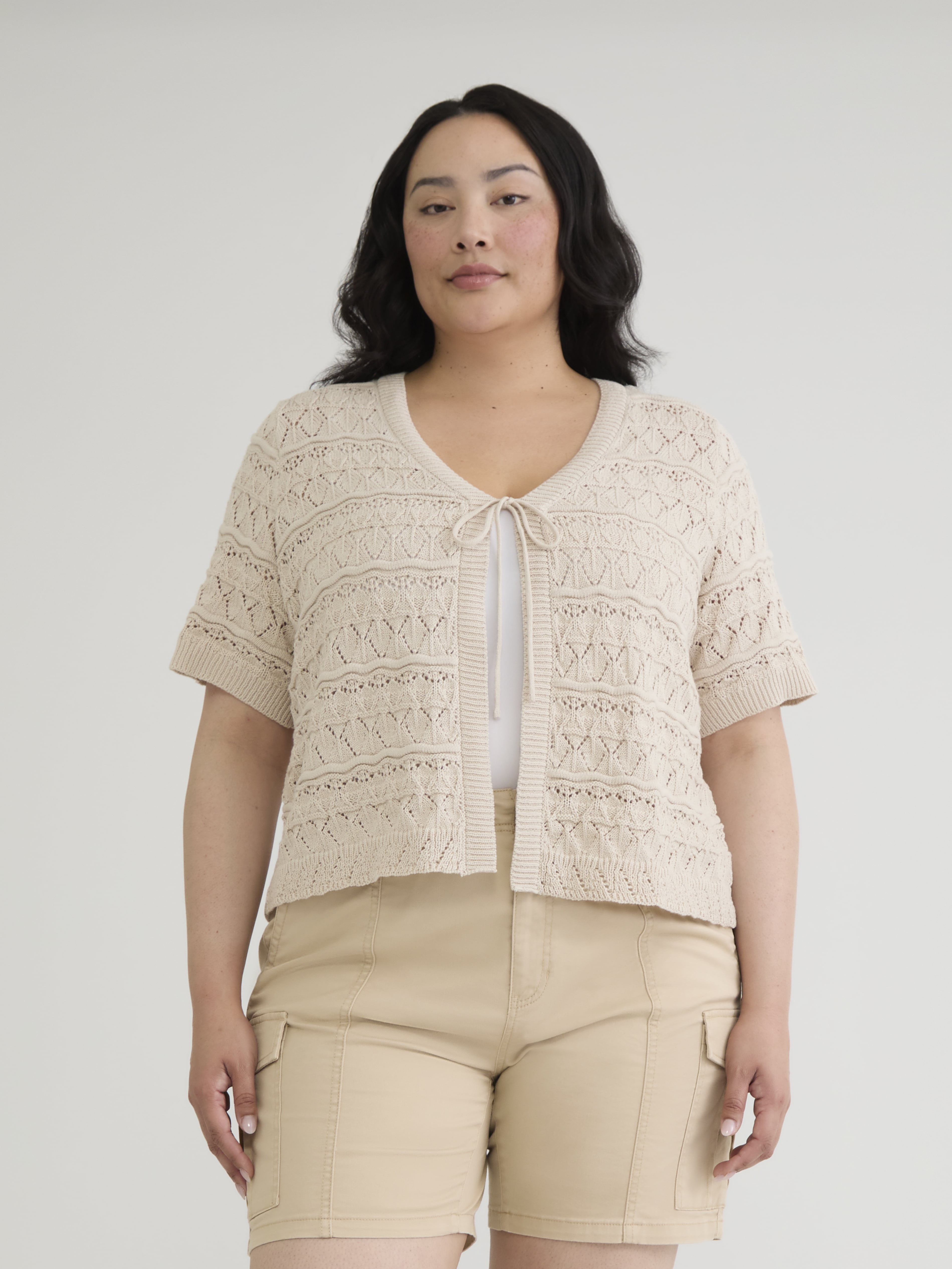 WearAll Women's Plus Size Floral Lace Short Sleeve Open Cardigan - Coral, Sizes 18-20 - View #9
