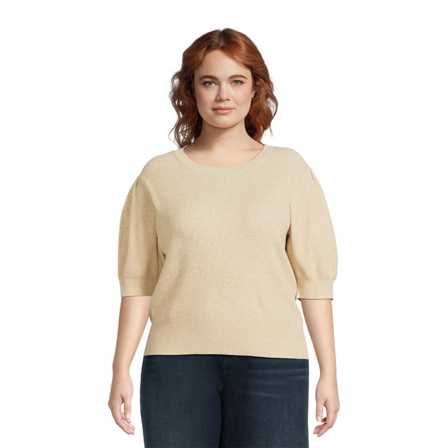 Terra & Sky Women's Plus Size Short Sleeve Sweater