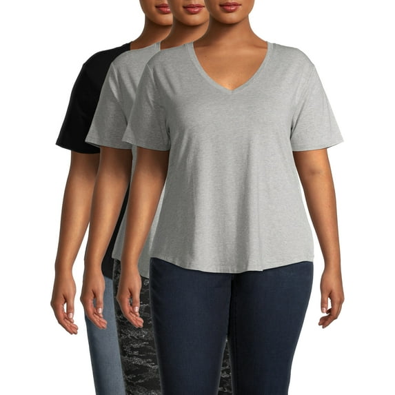 Terra & Sky Women's Plus Size Short Sleeve V-Neck T-Shirt