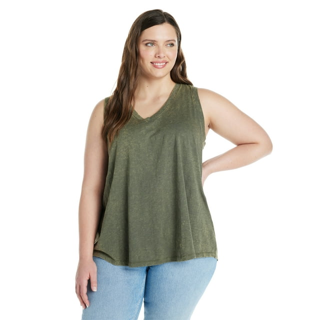 Terra & Sky Women's Plus Size Sleeveless Cotton Swing Top, Sizes 0X4X