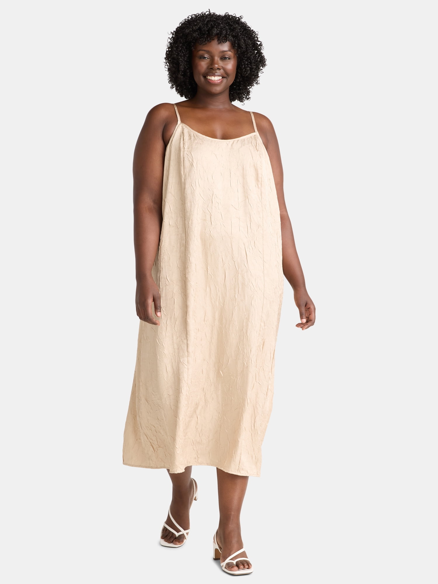 Terra & Sky Women's Plus Size Sleeveless Crinkle Midi Dress, Sizes 0X-5X