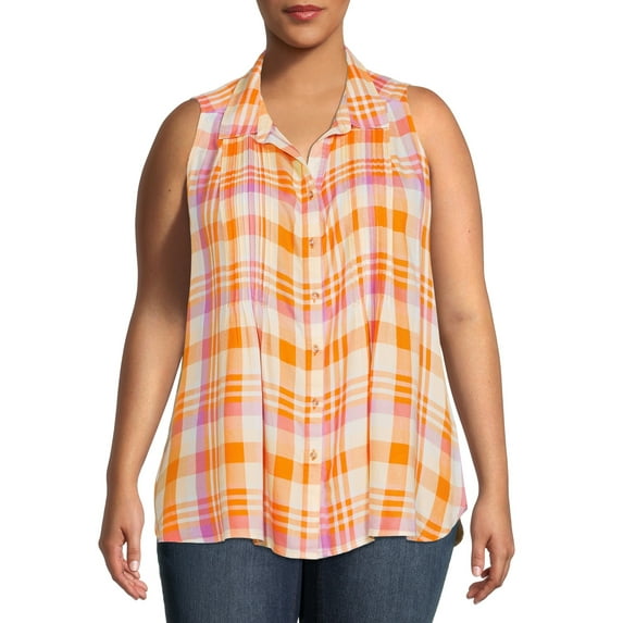 Terra & Sky Women's Plus Size Sleeveless Pintuck Shirt