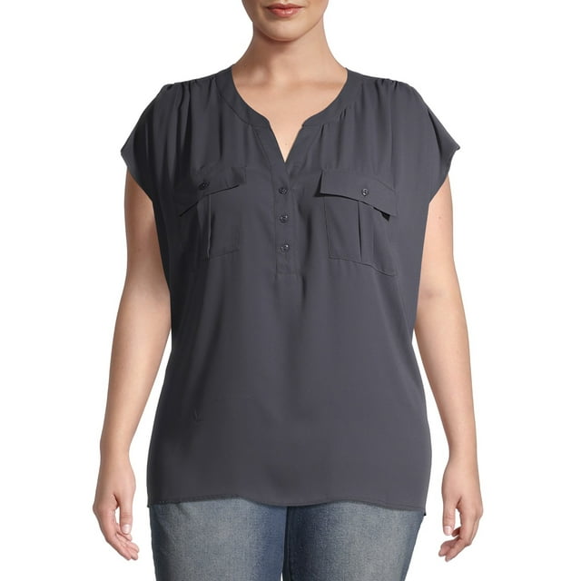 Terra & Sky Women's Plus Size Sleeveless Utility Shirt