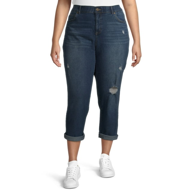 Terra & Sky Women's Plus Size Slim Boyfriend Jeans with Comfort Waist ...