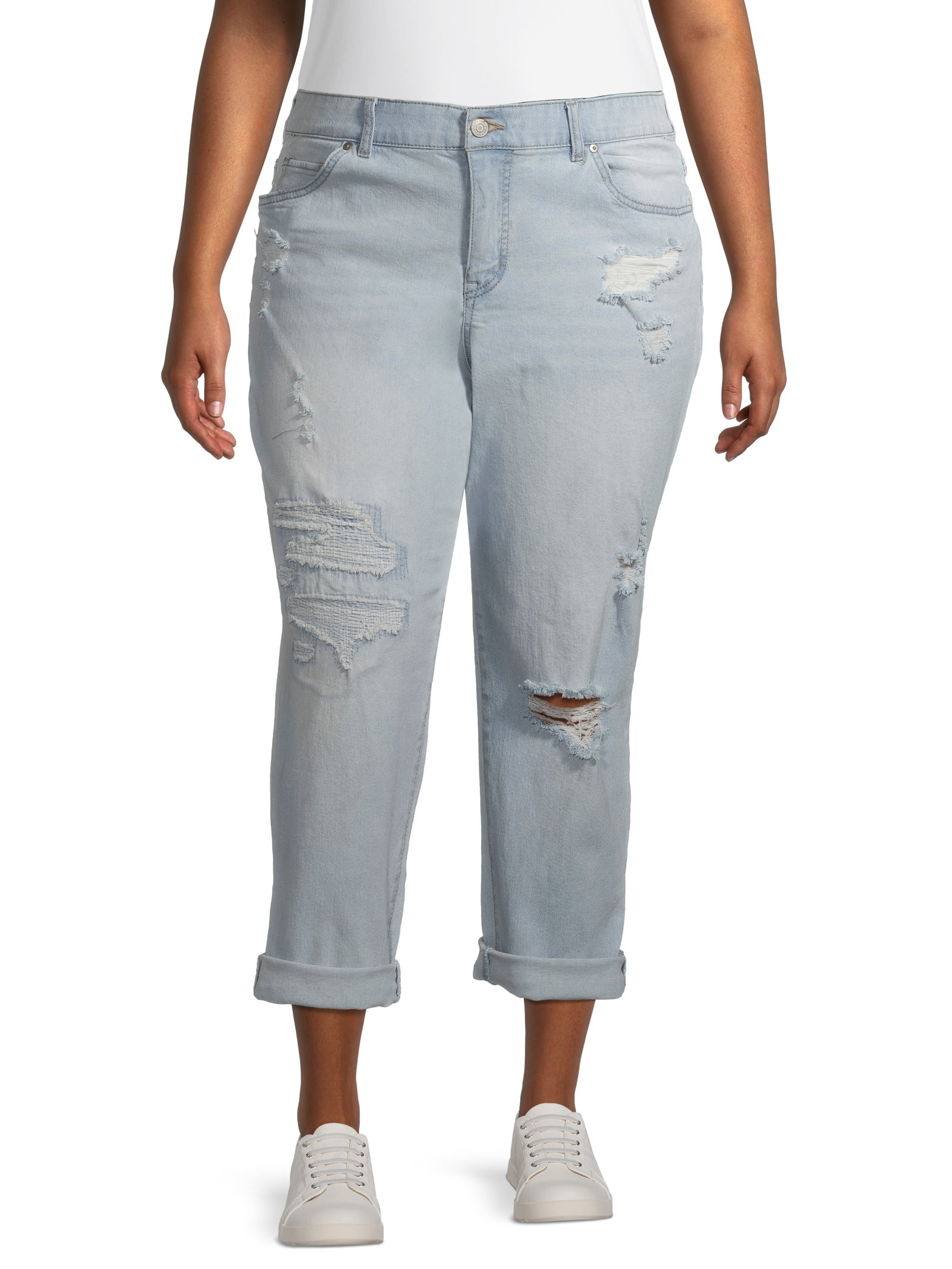 Terra & Sky Women's Plus Size Slim Boyfriend Jeans with Comfort Waist 