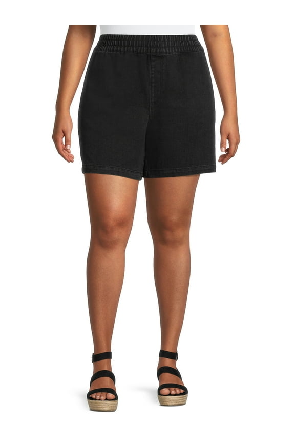 Women's Plus Size Slouchy Pull-On Denim Shorts