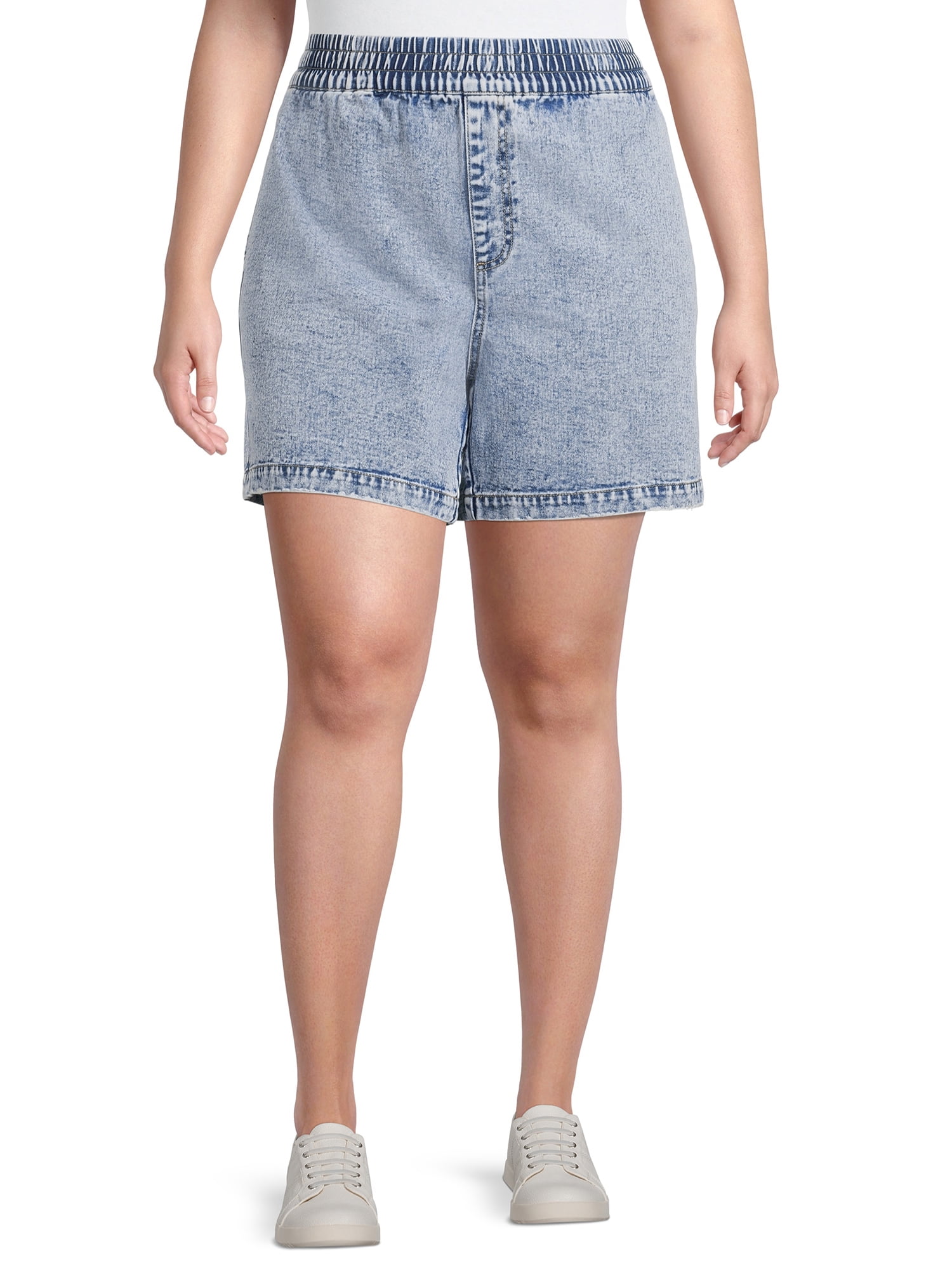 Terra & Sky Women's Plus Size Slouchy Pull-On Denim Shorts 