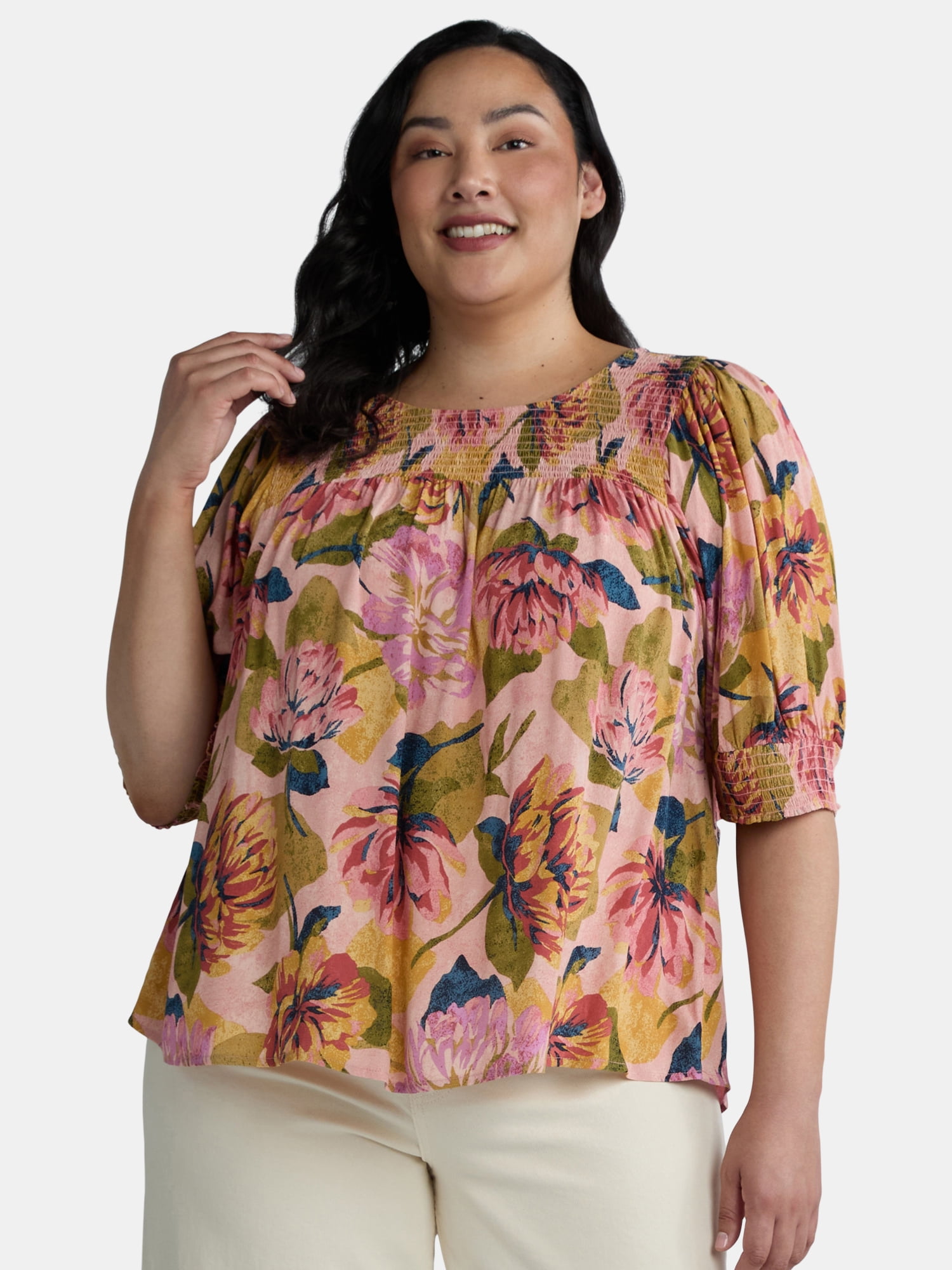 Blouse Alfani En Chiffon - Rayures Bleues Et Vertes - Taille 14W (Plus) - Ceinture Smocked - Neuf Avec Étiquettes
