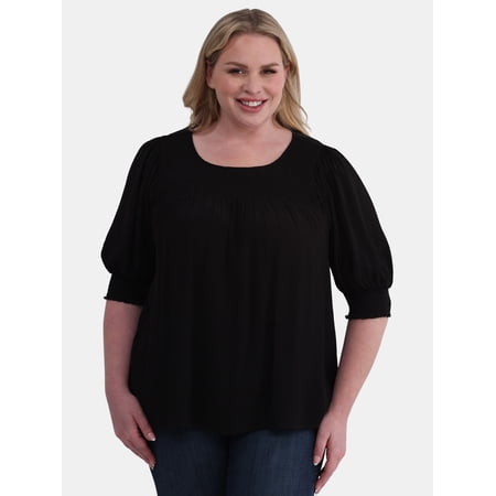 Terra & Sky Women's Plus Size Smocked Blouse, Sizes 0X-5X