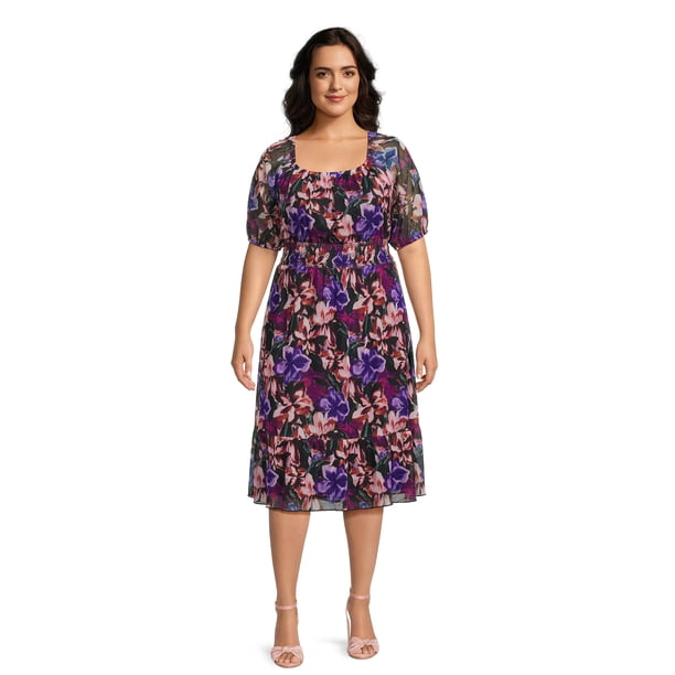 Terra & Sky Women's Plus Size Smocked Mesh Dress - Walmart Business Supplies