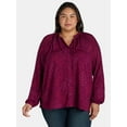 thumbnail image 1 of Terra & Sky Women's Plus Size Smocked Neck Blouse, 1 of 5