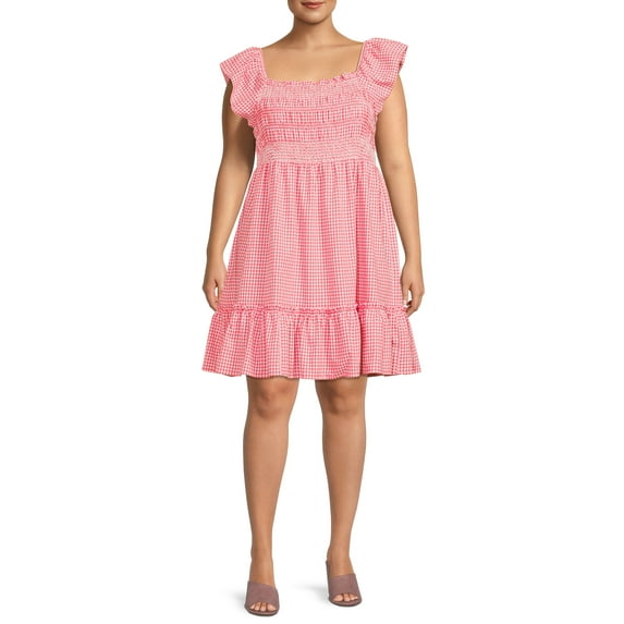 Terra & Sky Women's Plus Size Smocked Ruffle Hem Dress