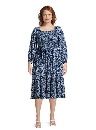 Terra & Sky Women's Plus Size Tiered Midi Dress (OX, Black Tropical) at   Women's Clothing store