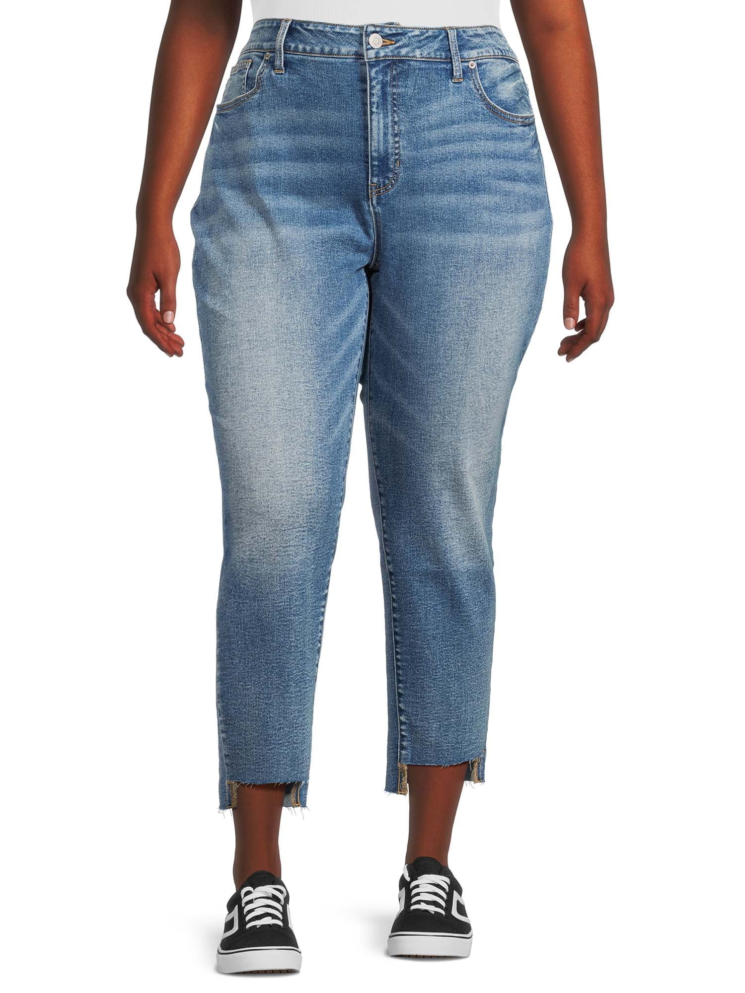 Terra & Sky Women's Plus Size Step Hem Straight Leg Jeans, 27 Inseam,  Sizes 16W-26W 