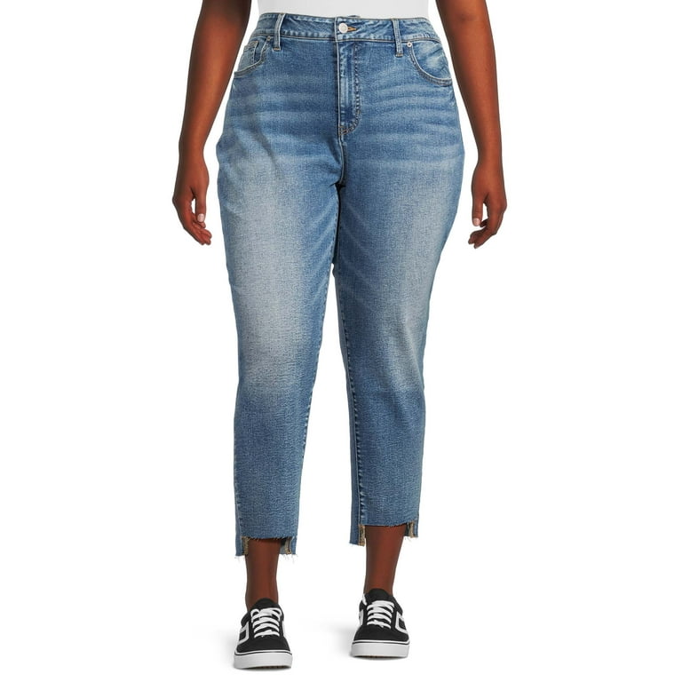 Terra & Sky Women's Plus Size Step Hem Straight Leg Jeans, 27 Inseam,  Sizes 16W-26W