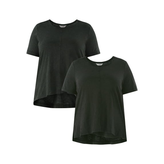 Terra & Sky Women's Plus Size Step Hem Tee with Short Sleeves, 2-Pack, Sizes 0X-5X