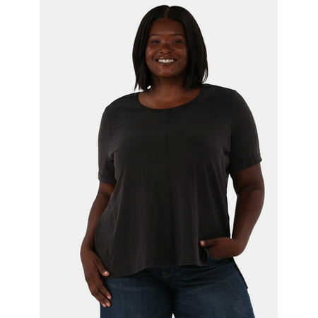 Terra & Sky Women's Plus Size Step Hem Tee with Short Sleeves, Sizes 0X-5X