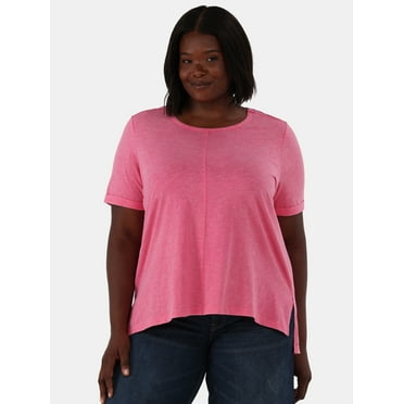 Terra & Sky Women's Plus Size Step Hem Tee with Short Sleeves, Sizes 0X-5X