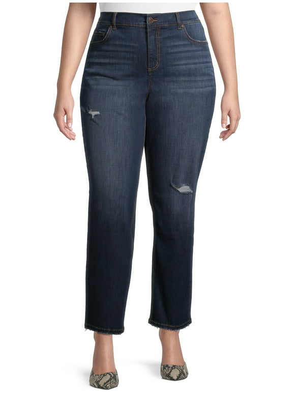 Terra & Sky Women's Plus Size Straight Mid-Rise Jeans, 30.25” inseam