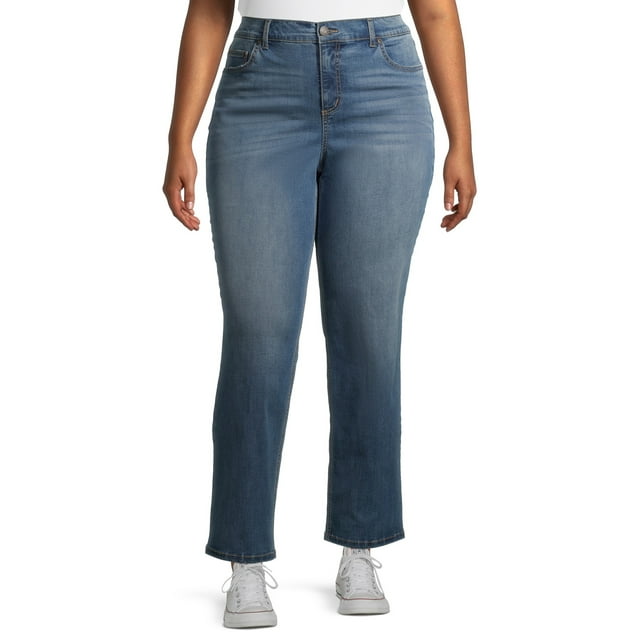 Terra & Sky Women's Plus Size Straight MidRise Jeans, 30.25” inseam