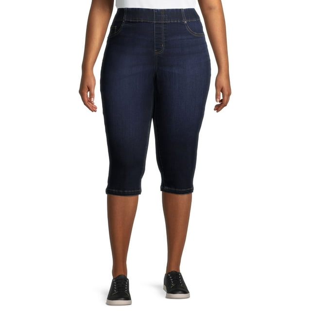 Terra & Sky Women's Plus Size Stretch Pull On Denim Capris - Walmart.com