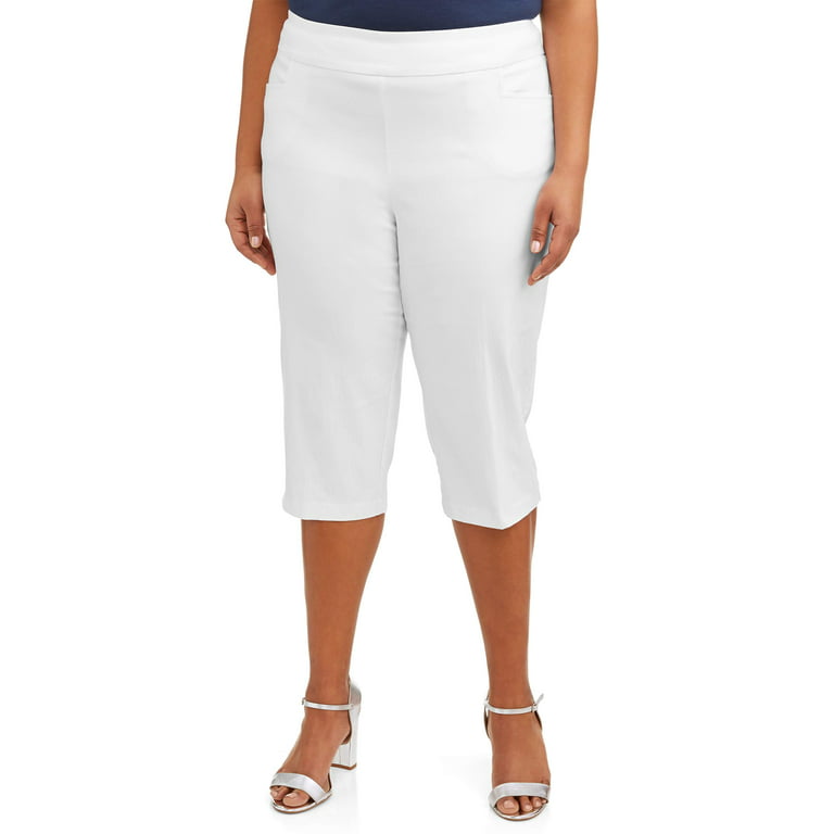 Terra & Sky Women's Plus Size Stretch Woven Capri Pant with Tummy Control 