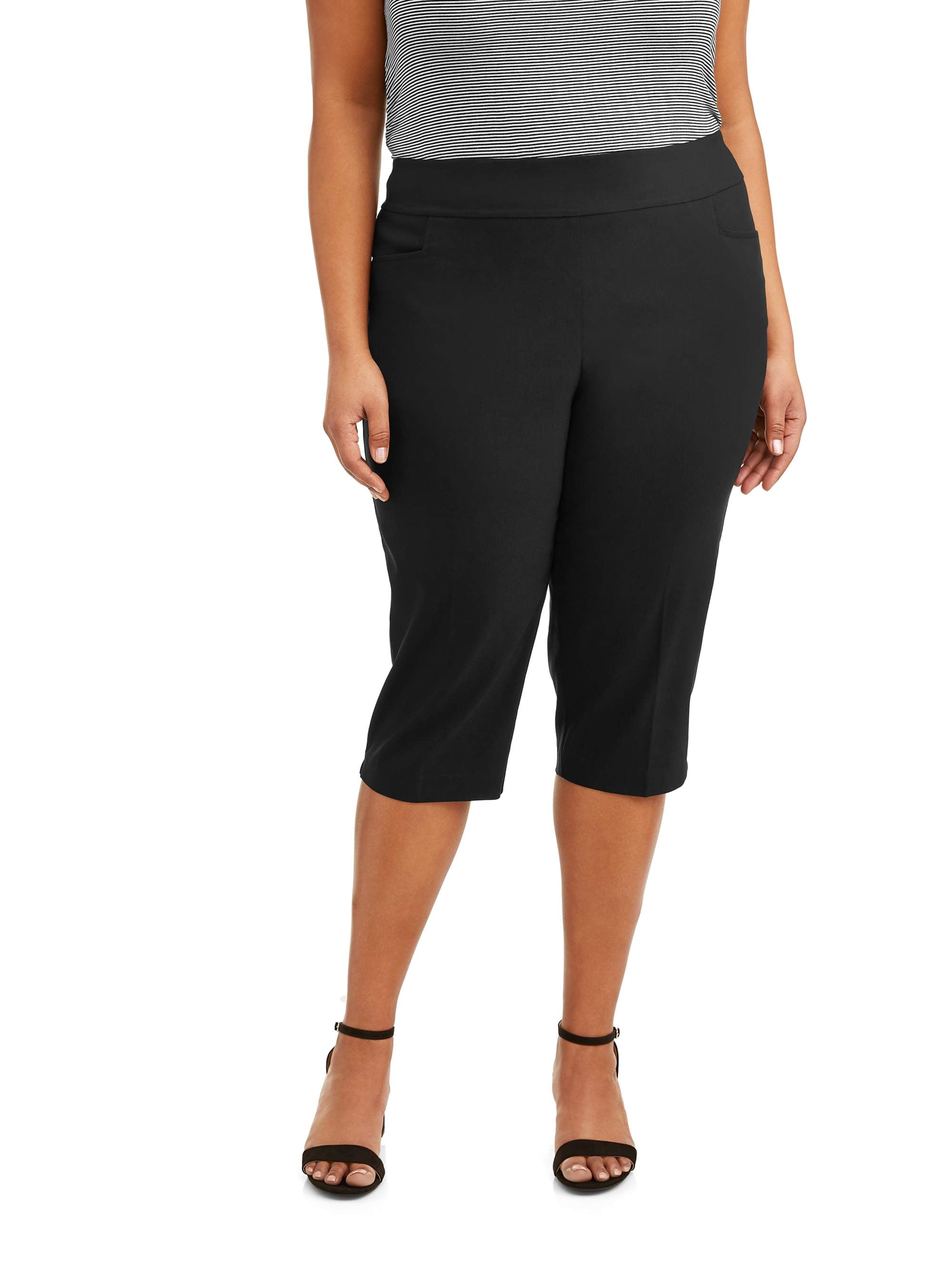 Womens Plus Size Super Stretch Black Lace Capri