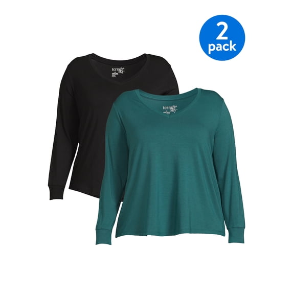 Terra & Sky Women's Plus Size Super Soft V-Neck T-Shirts, 2 Pack