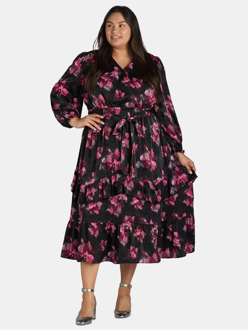 Terra & Sky Women's Plus Size Surplice Maxi Dress with Long