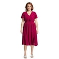 thumbnail image 1 of Terra & Sky Women's Plus Size Surplice Midi Dress, Sizes 0X-5X, 1 of 5