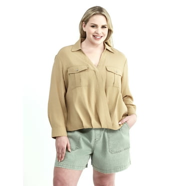 Terra & Sky Women’s Plus Size Surplice Top with Long Sleeves, Sizes 0X-5X