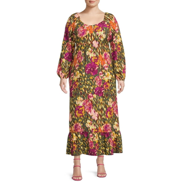 Terra & Sky Women's Plus Size Sweetheart Neck Raglan Maxi Dress