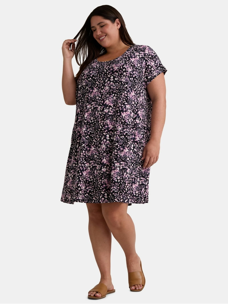 plus size knit swing dress Unique Vintage Plus Size 1940s Style Black Knit Short Sleeve Natalie S